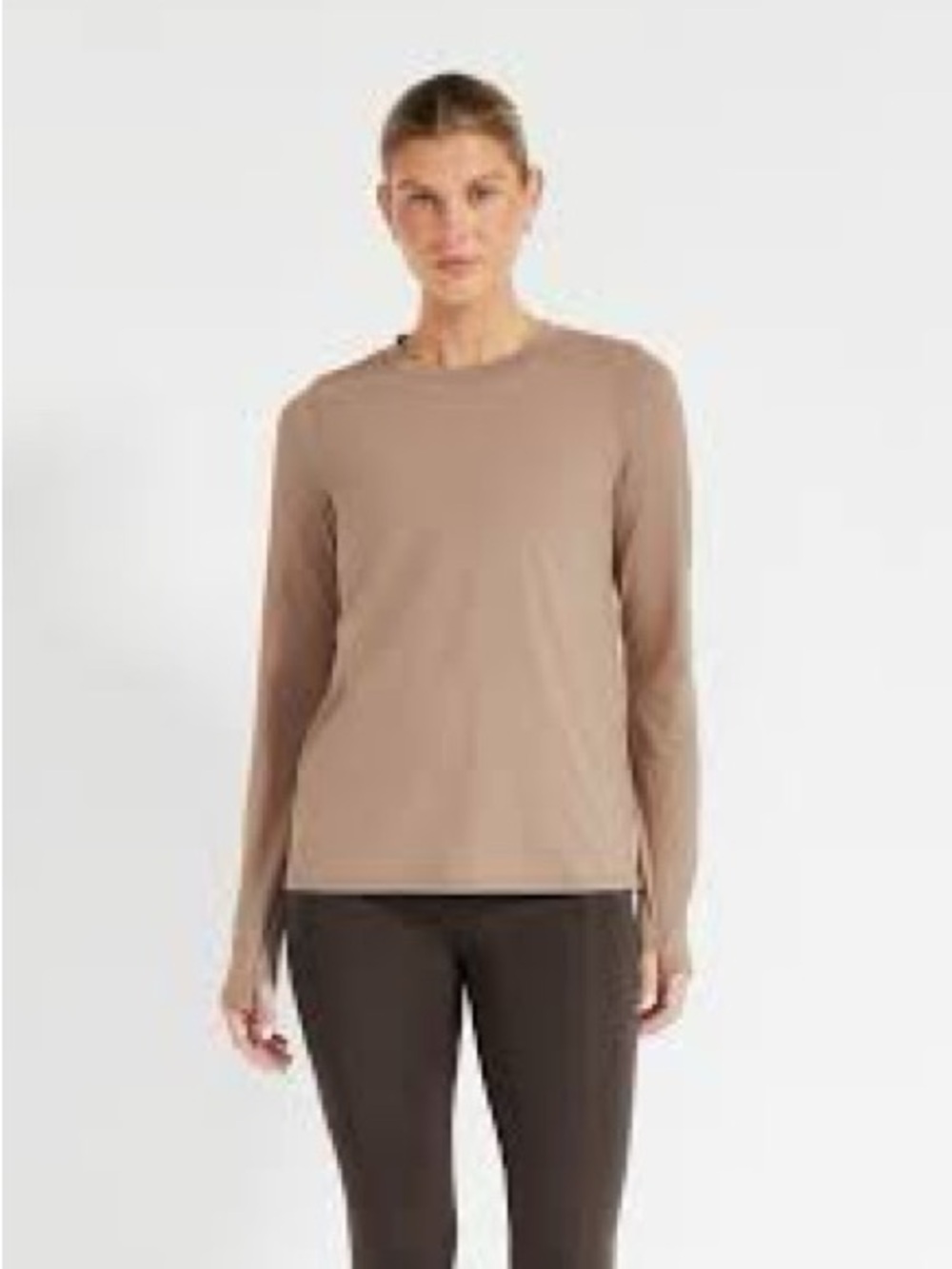 Abercrombie Essential Long-Sleeve Crewneck Top in Taupe Size Medium